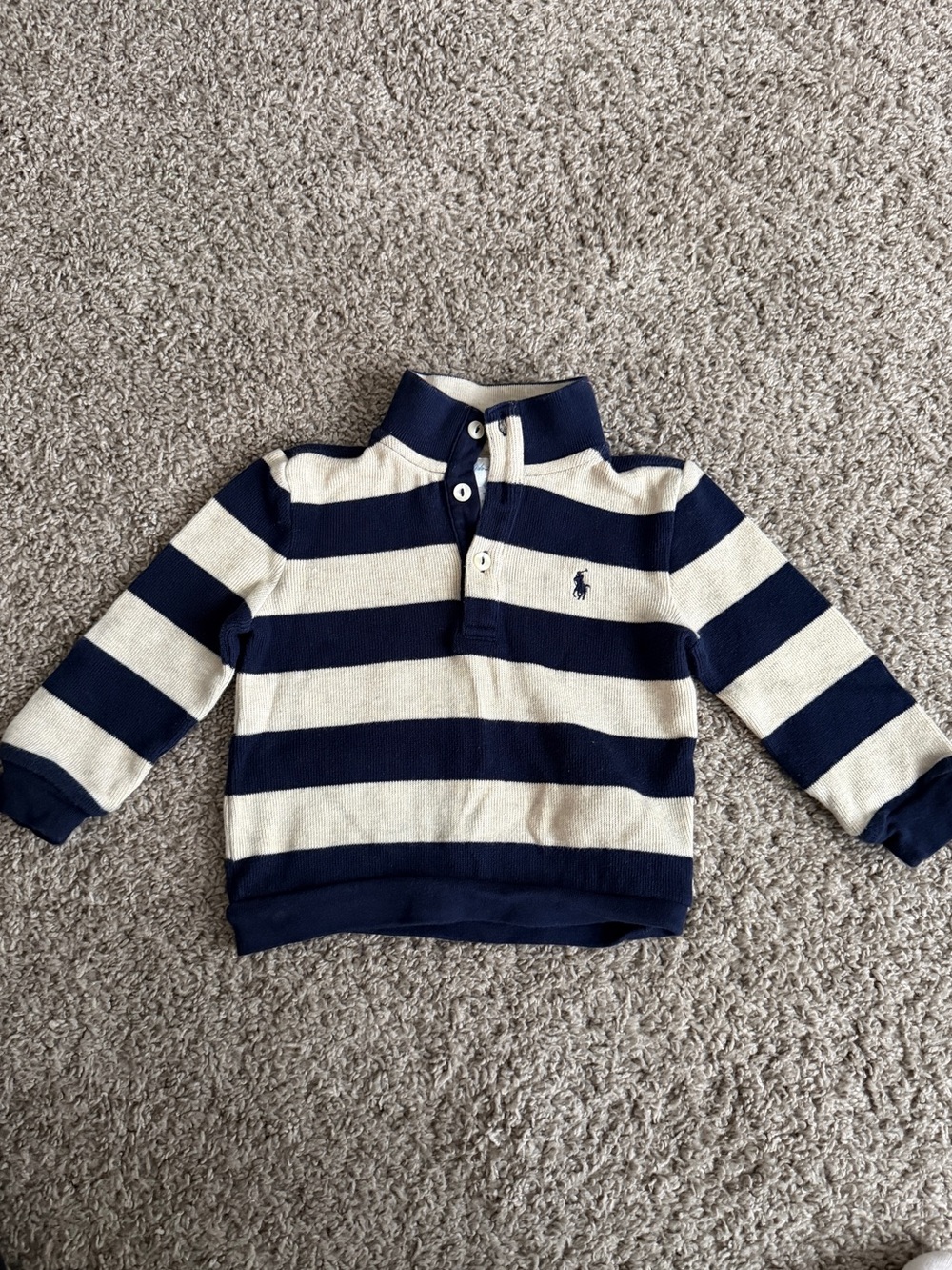 Ralph Lauren Navy & Cream Striped Rugby Baby Boy Sweater 18M